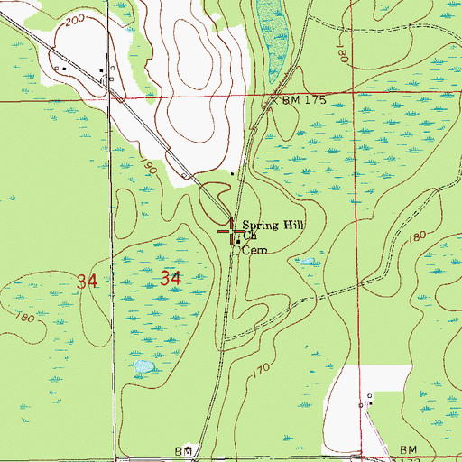 Topographic Map of Spring Hill Freewill Baptist Church, AL