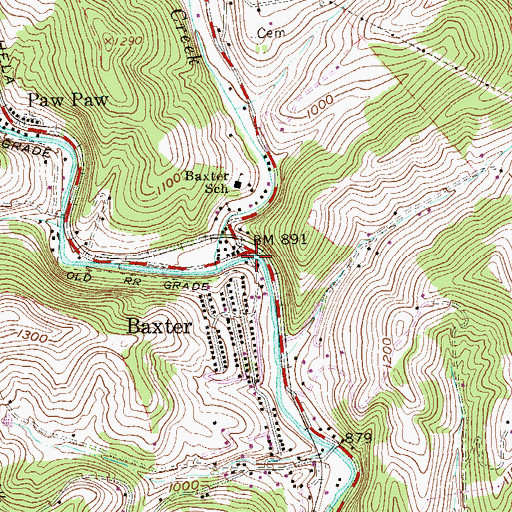 Topographic Map of Baxter, WV