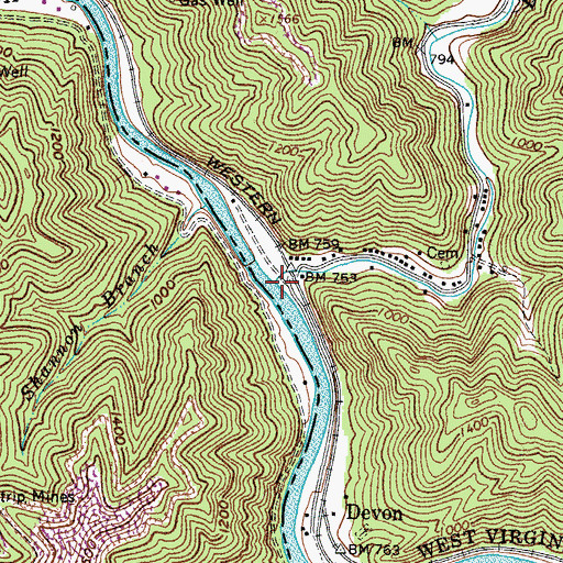 Topographic Map of Beech Creek, WV