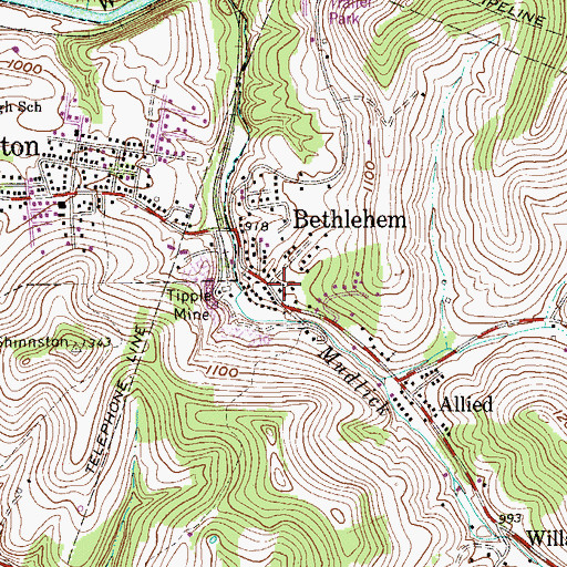 Topographic Map of Bethlehem, WV