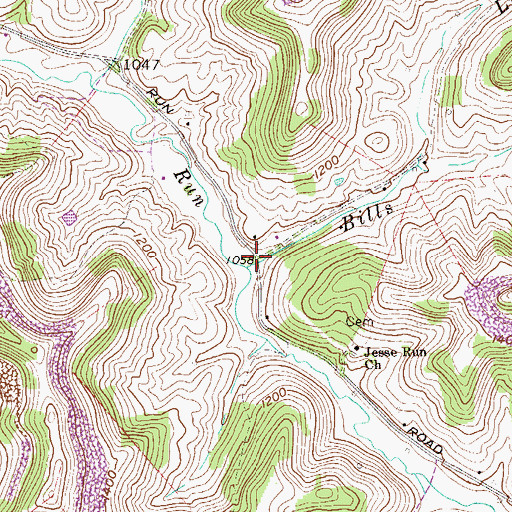 Topographic Map of Bills Lick, WV