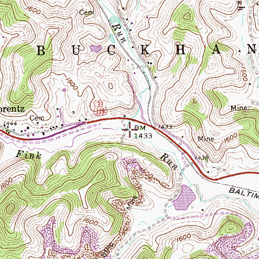 Topographic Map of Bridge Run, WV