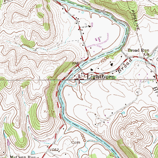 Topographic Map of Broad Run, WV