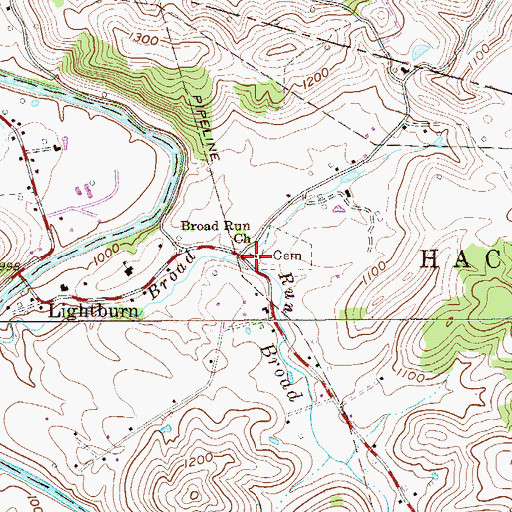 Topographic Map of Broad Run Church, WV