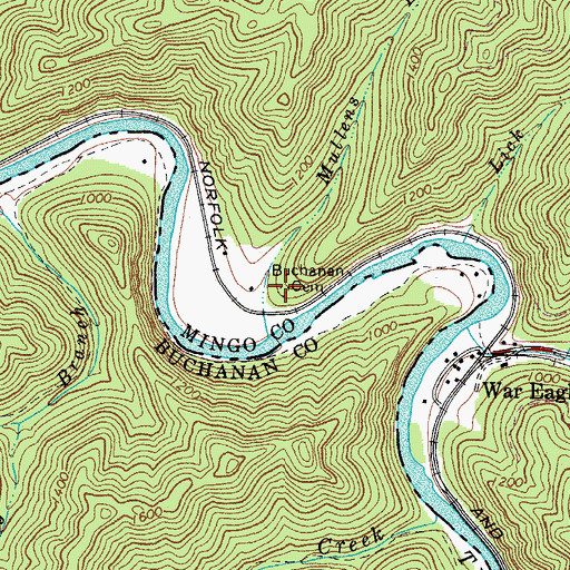 Topographic Map of Buchanan Cemetery, WV