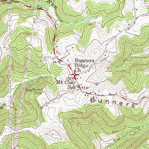 Topographic Map of Bunners Ridge Church, WV