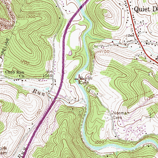 Topographic Map of Burns Cemetery, WV