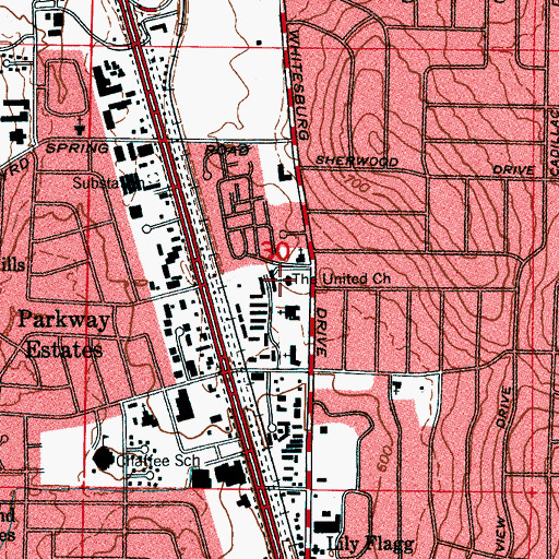 Topographic Map of The United Church, AL