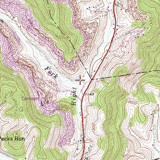 Topographic Map of Charity Fork, WV