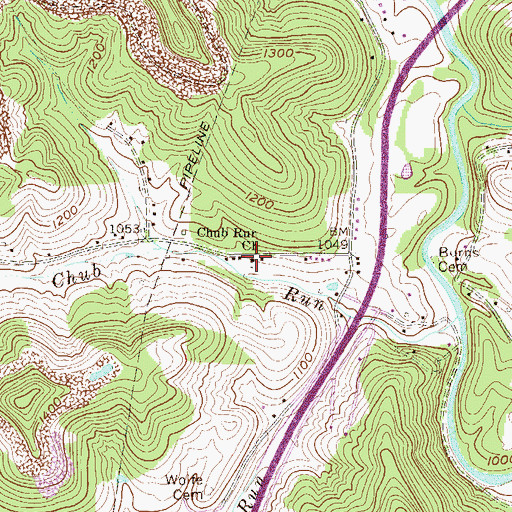 Topographic Map of Chub Run Church, WV