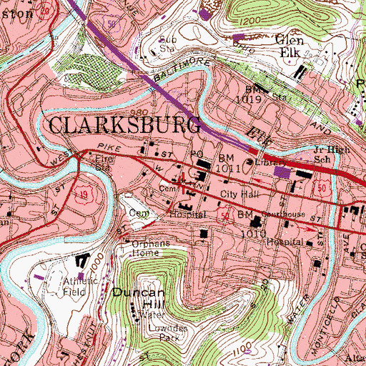 Topographic Map of Clarksburg, WV