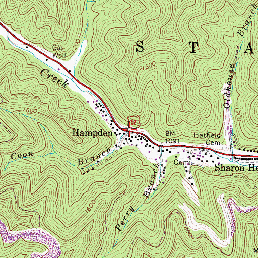 Topographic Map of Coon Branch, WV