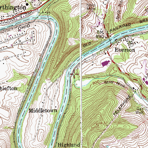Topographic Map of Coons Run, WV