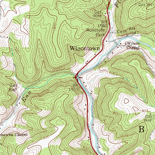 Topographic Map of Cow Run, WV