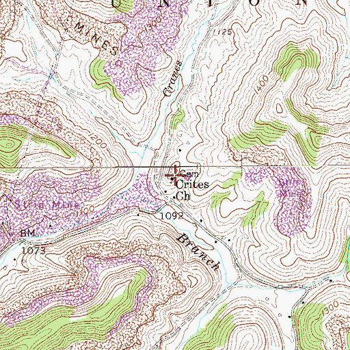 Topographic Map of Crites Church, WV