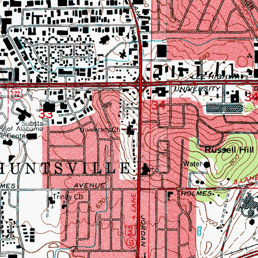 Topographic Map of University Baptist Church, AL