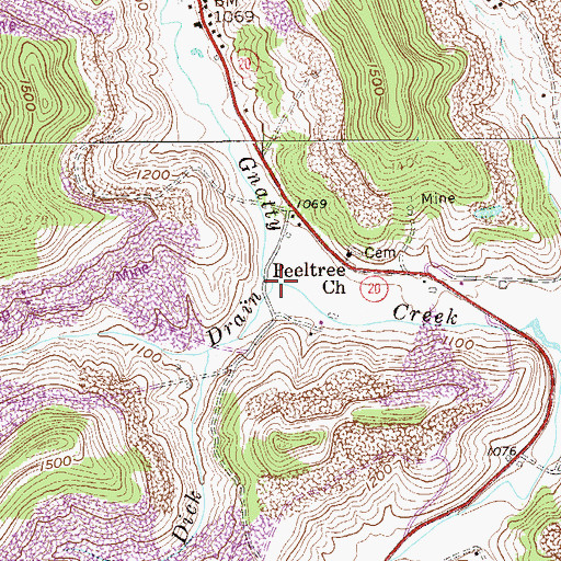 Topographic Map of Dick Drain, WV
