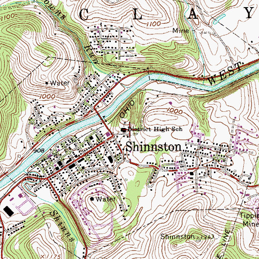 Topographic Map of District High School (historical), WV