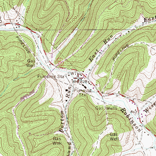 Topographic Map of East Run, WV