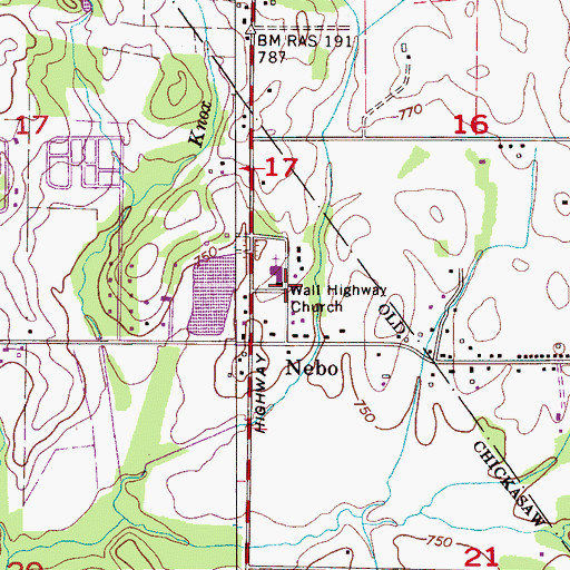 Topographic Map of Wall Highway Baptist Church, AL