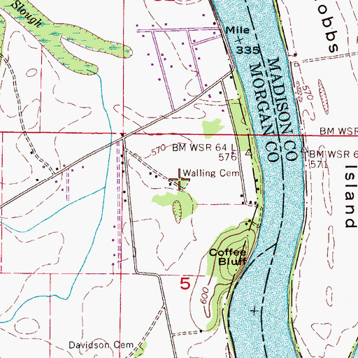 Topographic Map of Walling Cemetery, AL