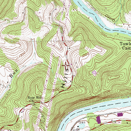 Topographic Map of Fall Hills, WV