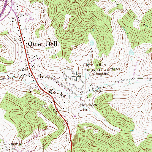 Topographic Map of Floral Hills Memorial Gardens, WV