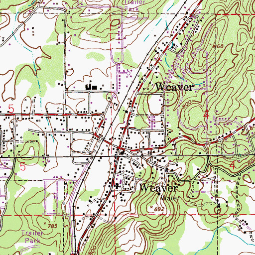 Topographic Map of Weaver, AL