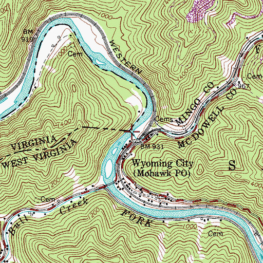 Topographic Map of Fourpole Creek, WV