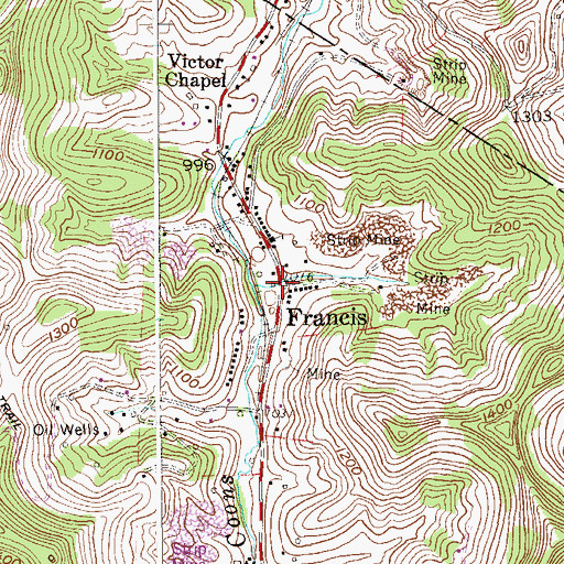 Topographic Map of Francis, WV