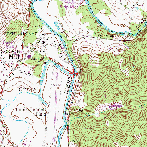 Topographic Map of Freemans Creek, WV