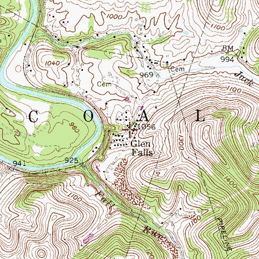Topographic Map of Glen Falls, WV
