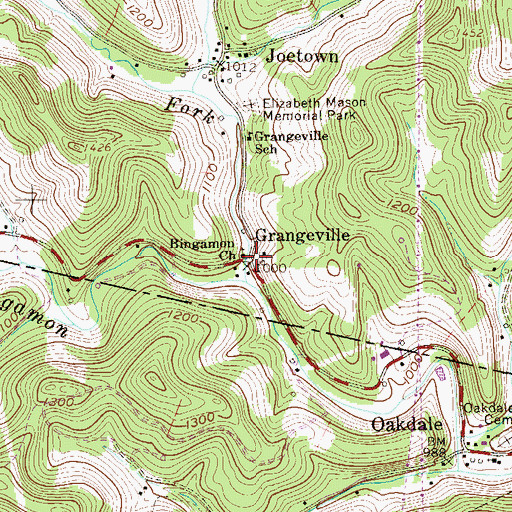 Topographic Map of Grangeville, WV