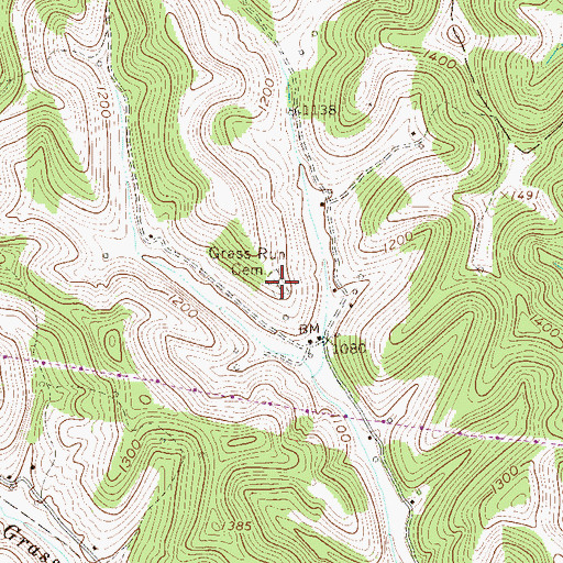 Topographic Map of Grass Run Cemetery, WV