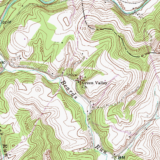 Topographic Map of Green Valley Church, WV