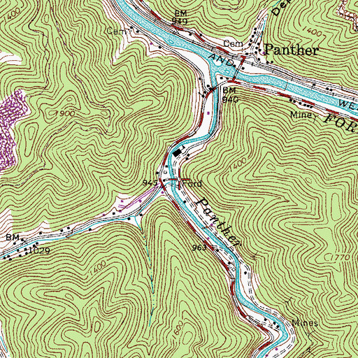 Topographic Map of Greenbrier Fork, WV