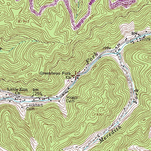 Topographic Map of Greenbrier Fork Church, WV