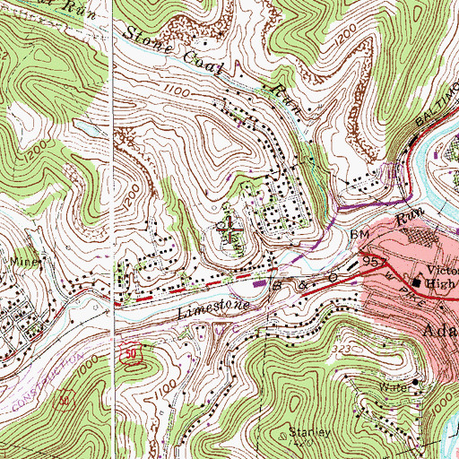 Topographic Map of Greenlawn Cemetery, WV