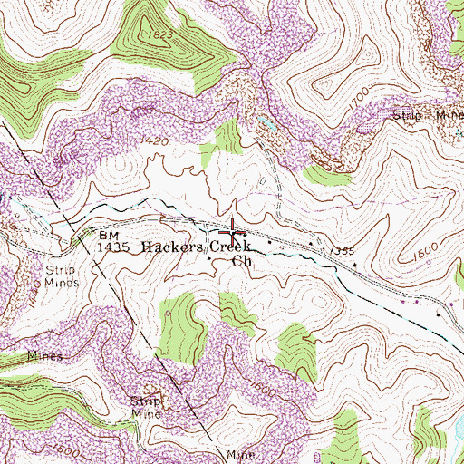 Topographic Map of Hackers Creek Baptist Church, WV