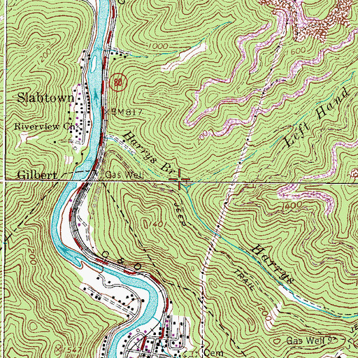 Topographic Map of Harrys Branch, WV