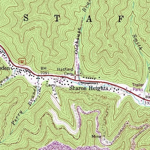 Topographic Map of Hatfield Cemetery, WV