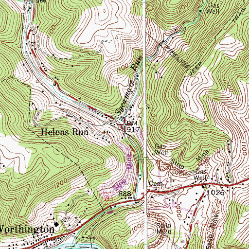 Topographic Map of Helens Run, WV