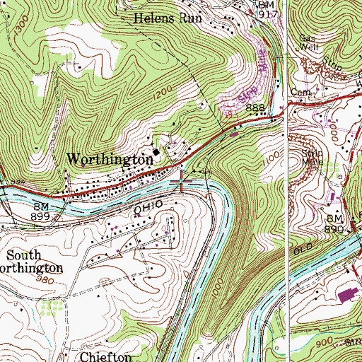 Topographic Map of Helens Run, WV