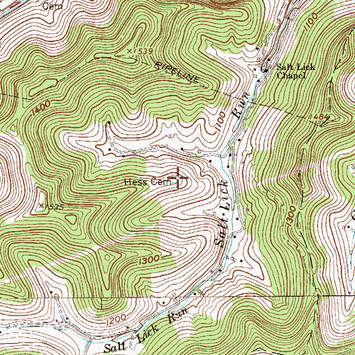 Topographic Map of Hess Cemetery, WV