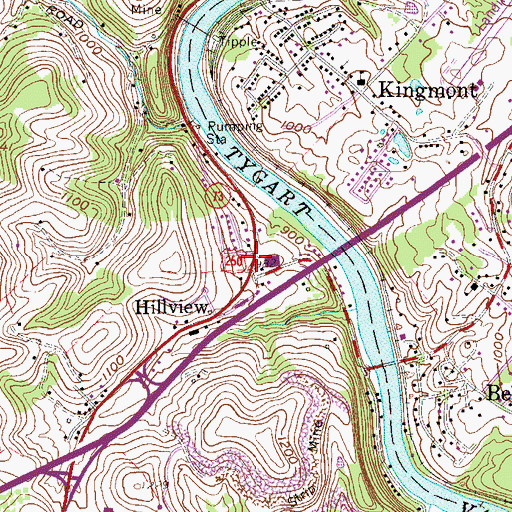 Topographic Map of Hillview, WV