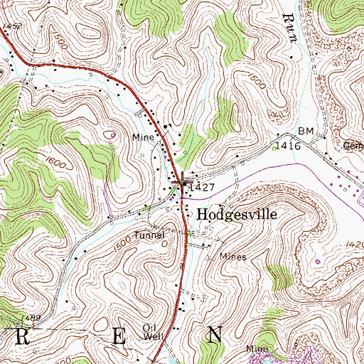 Topographic Map of Hodgesville, WV