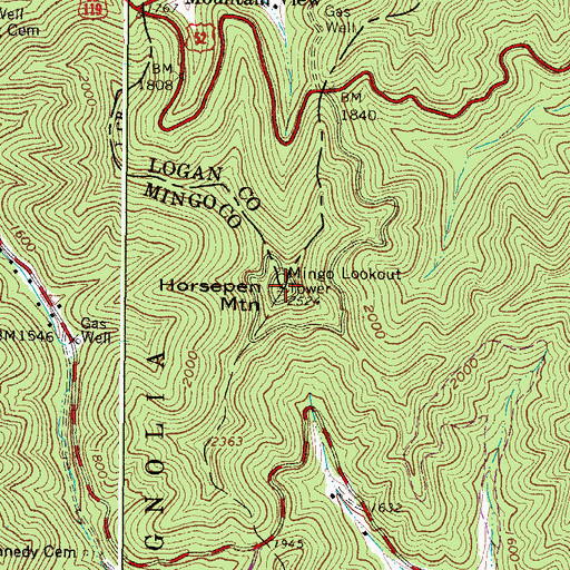 Topographic Map of Horsepen Mountain, WV
