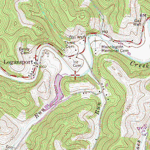 Topographic Map of Huey Run, WV