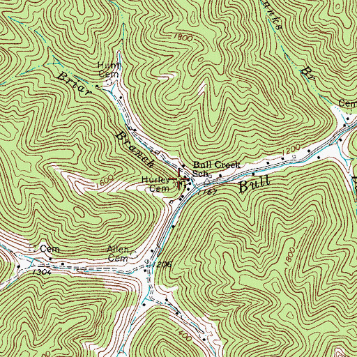 Topographic Map of Hurley Cemetery, WV