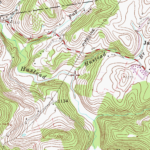 Topographic Map of Hustead Branch, WV